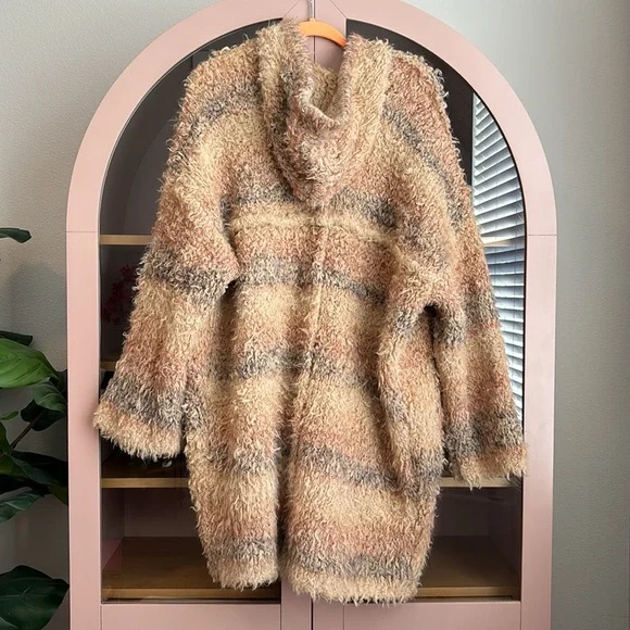 Free People Fuzzy Tan Cardigan Wool Blend Autumn Beau Cardi XS - S with hoodie - Picture 5 of 9